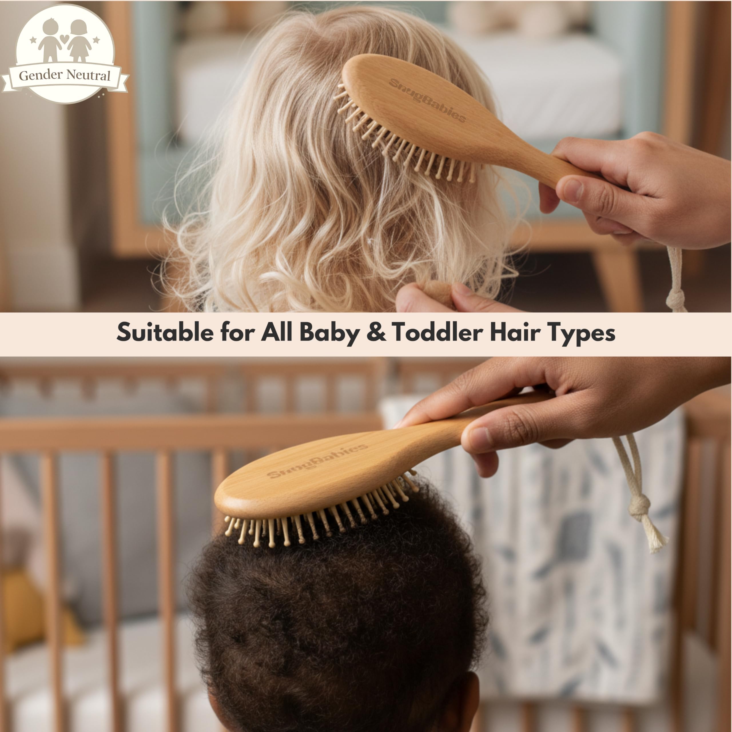 Snugbabies cepillo para cabello grueso de bebé, distribución de aceites naturales.