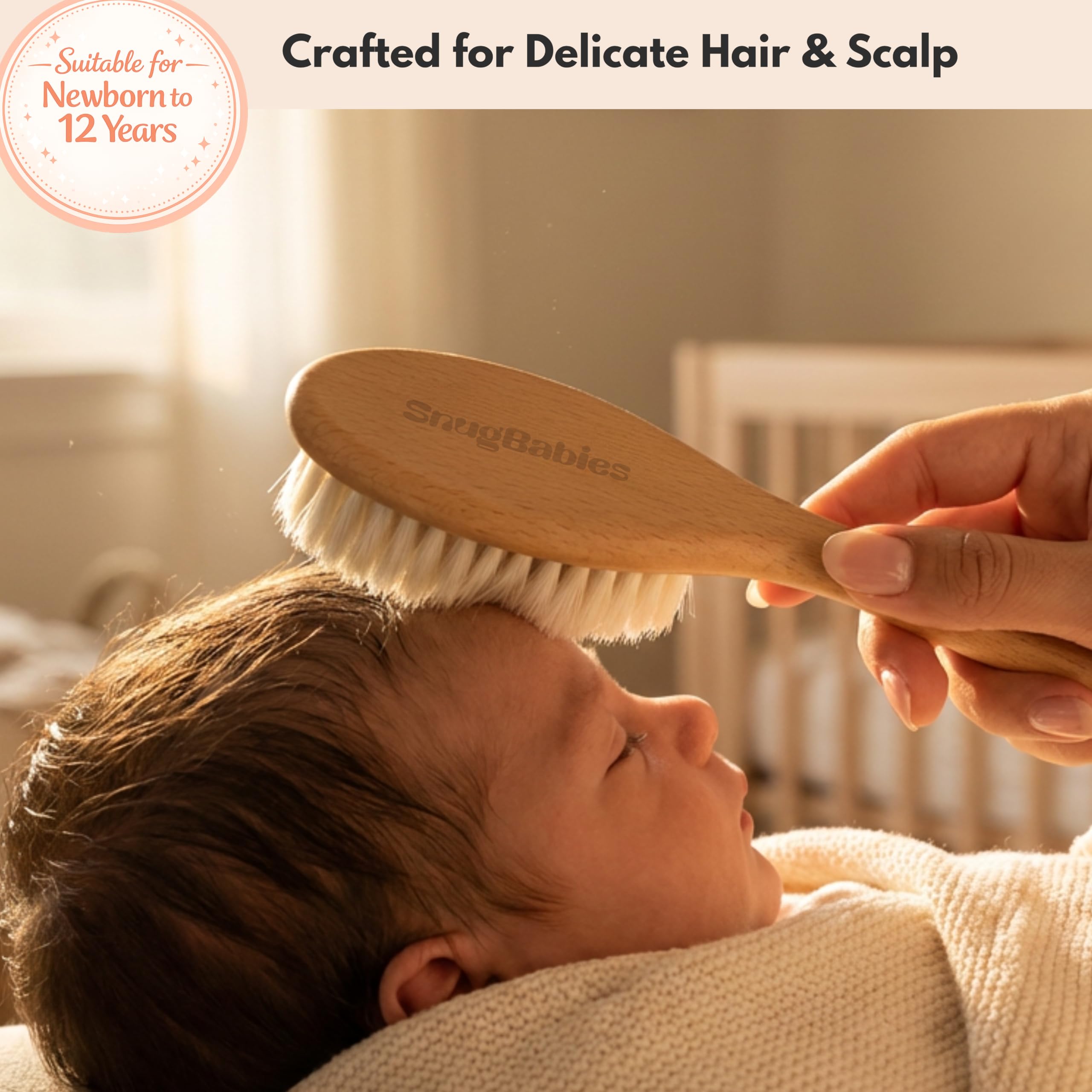 Snugbabies cepillo recién nacido cabello fino, suave y agradable.