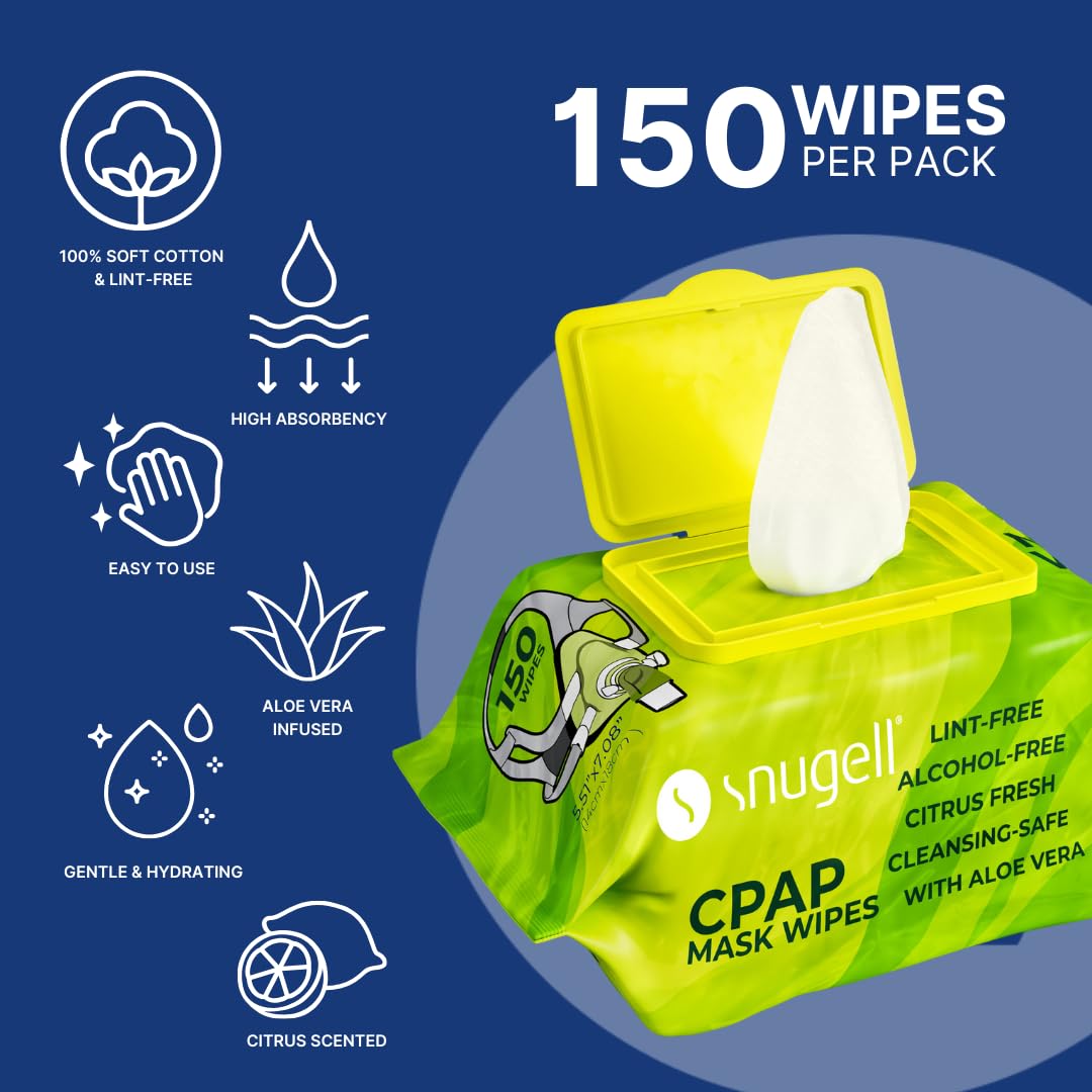 Toallitas Snugell CPAP con aloe vera para una limpieza suave y cómoda.
