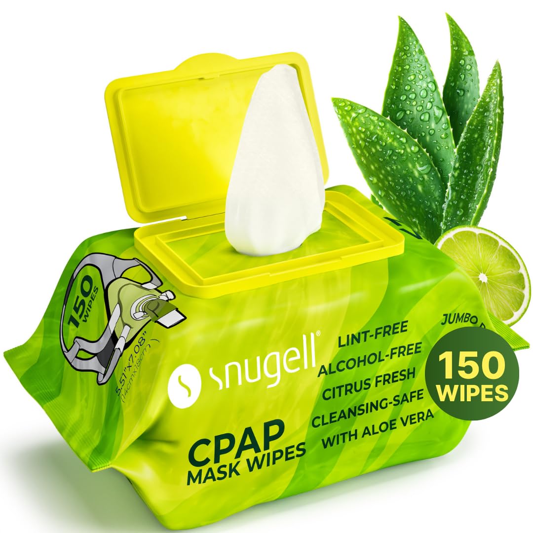 Toallitas Snugell CPAP con algodón suave limpian mascarilla y tubing sin dañar el equipo.