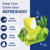 Toallitas Snugell CPAP sin alcohol dejan menos residuos y protegen los dispositivos.