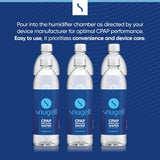 Paquete de Snugell con 6 botellas de agua destilada para CPAP, ideal para viajar.