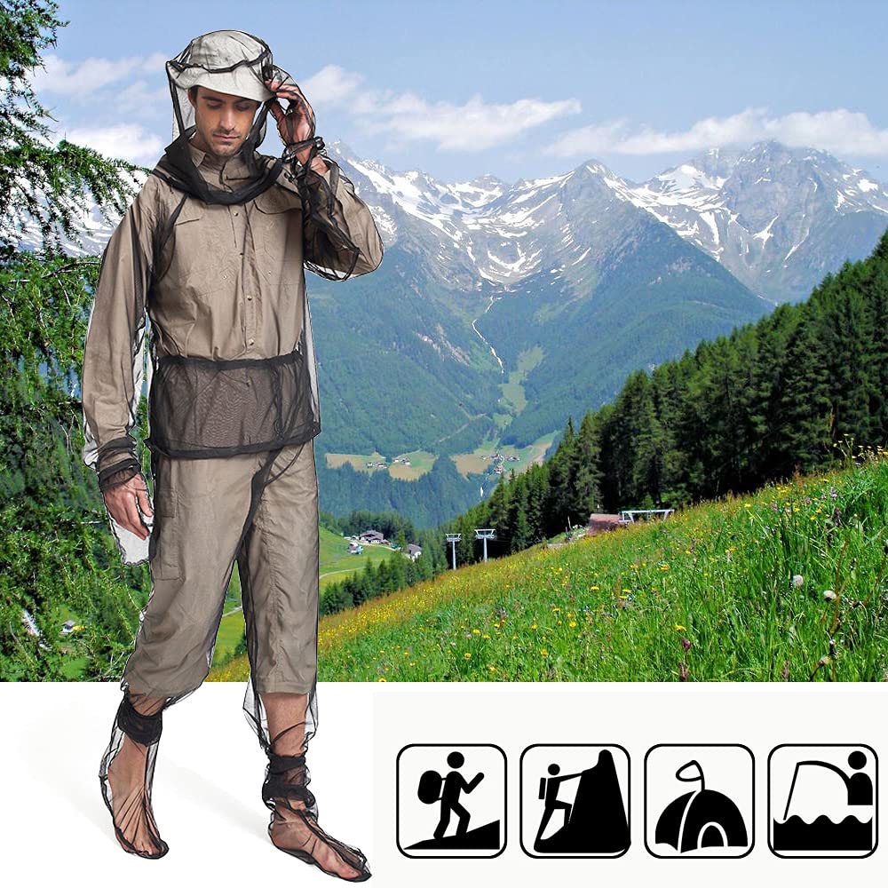 Sofiey malla antipicaduras con manoplas, protección integrada para caminatas nocturnas.