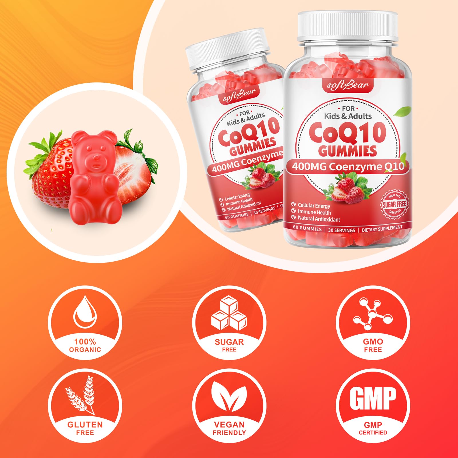 Softbear CoQ10 Absorcion Mejorada: gomitas con biodisponibilidad optimizada.