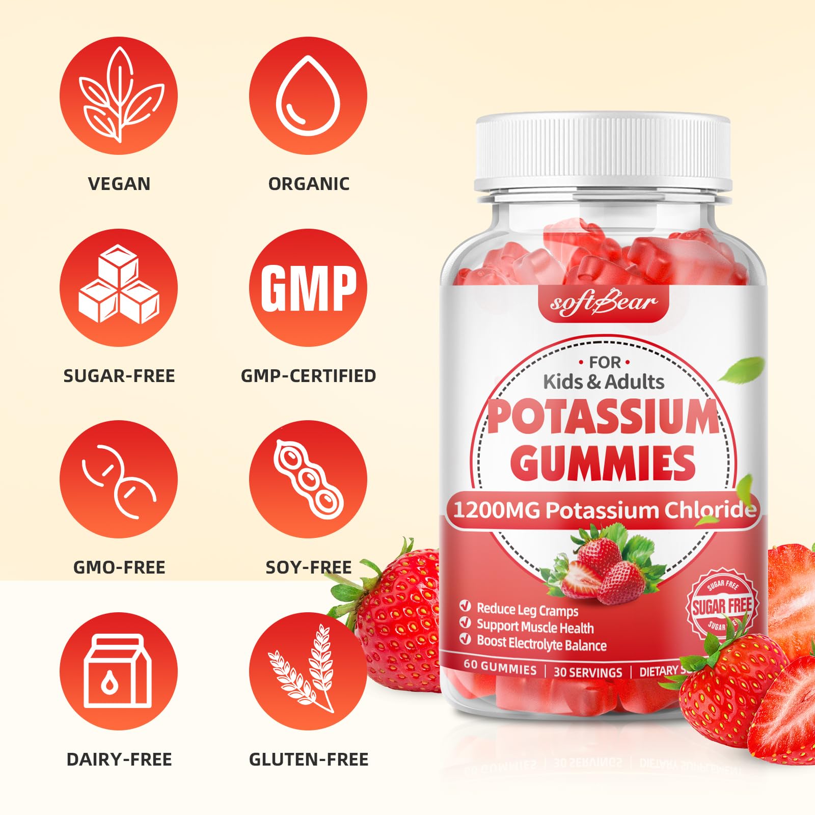 Softbear gominolas de potasio, ingredientes veganos y sin gluten para todas las dietas