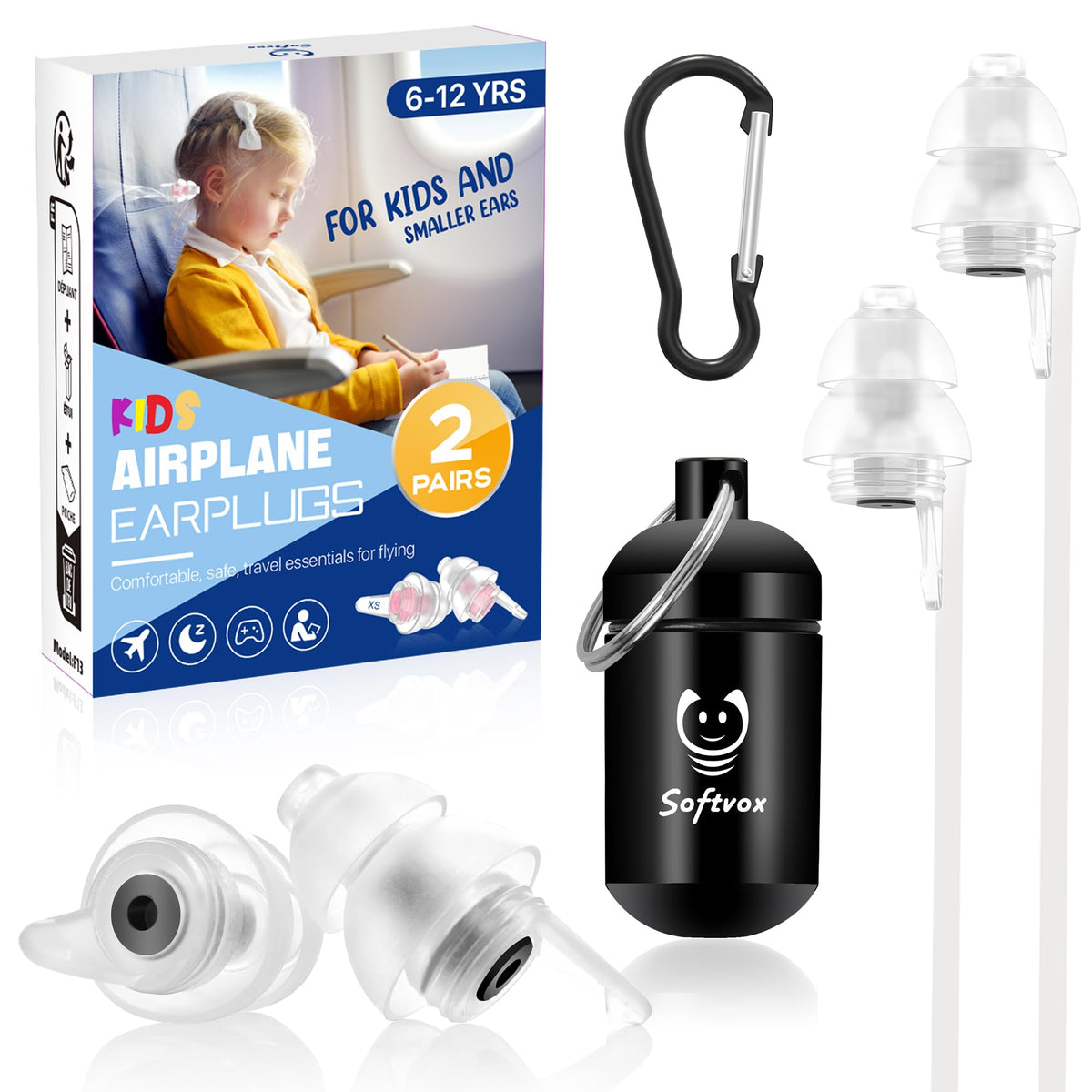 Protector auditivo Softvox para niños con silicona suave y ajuste cómodo.