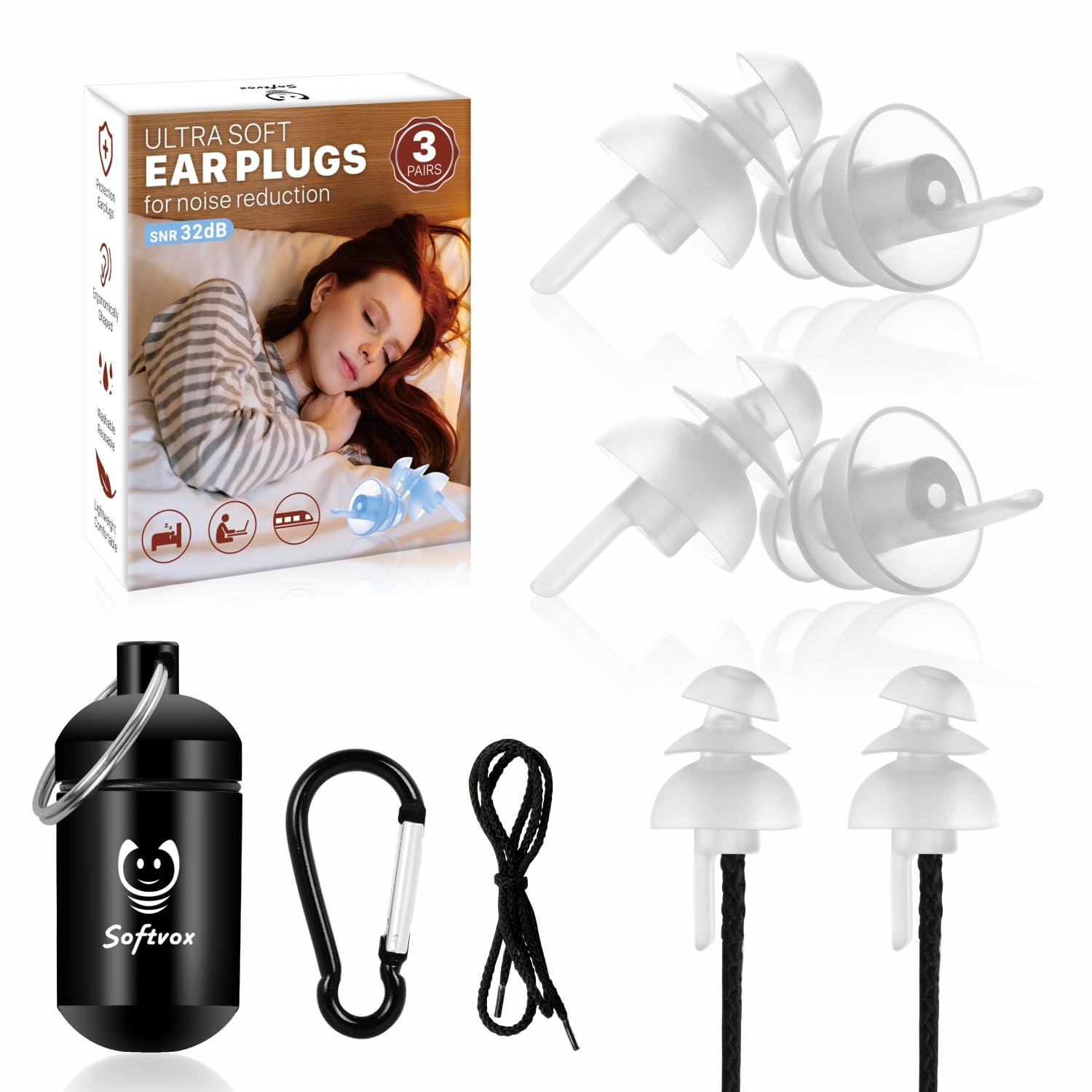 Softvox tapones para dormir de silicona suave, enfoque dormir de lado cómodo
