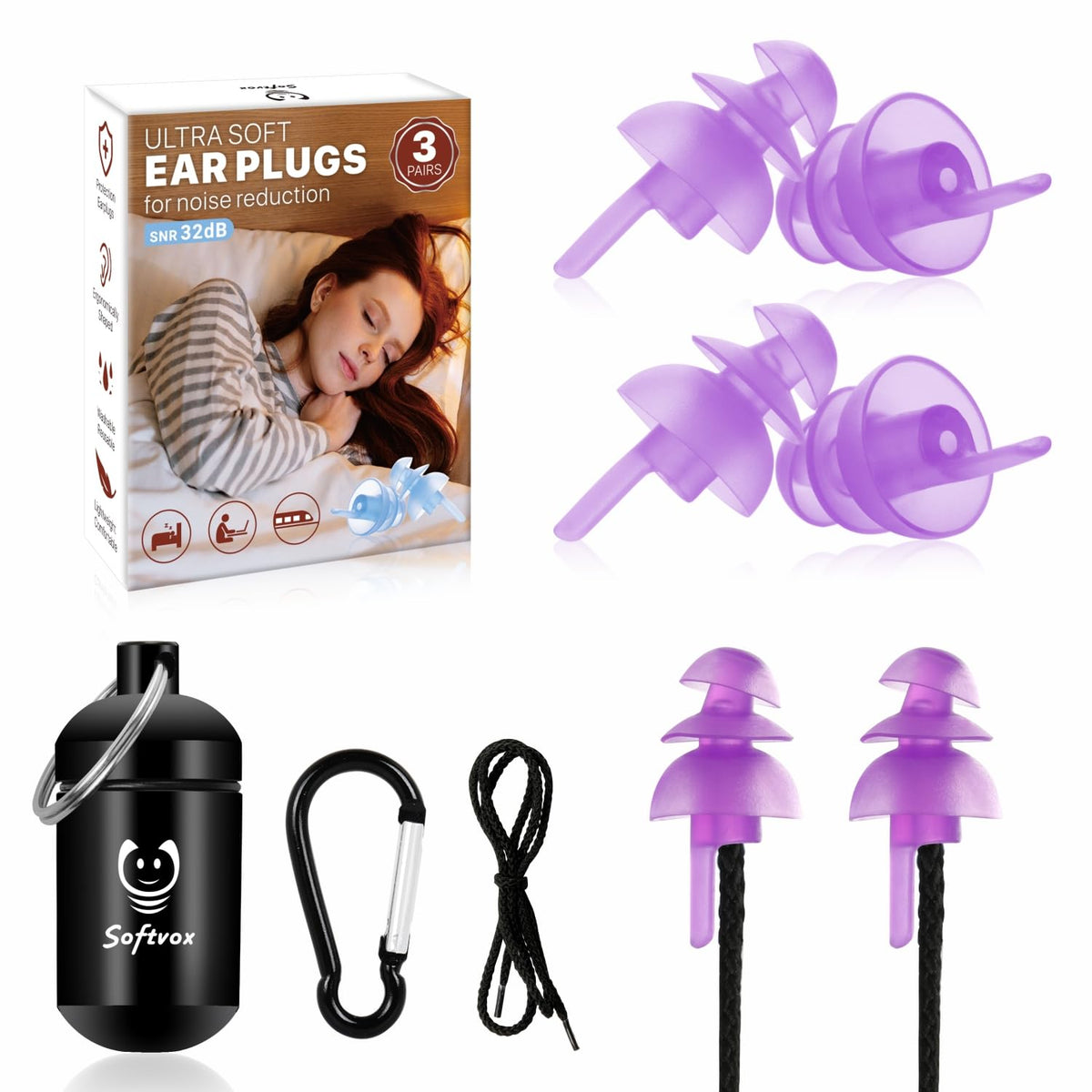 Softvox tapones para dormir con estuche de aluminio, ideales para viajar y conservarlos.