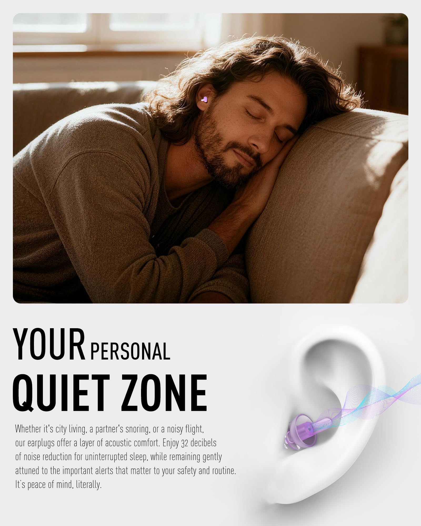 Softvox tapones dormir de lado se ajustan sin bordes para dormir plácidamente.