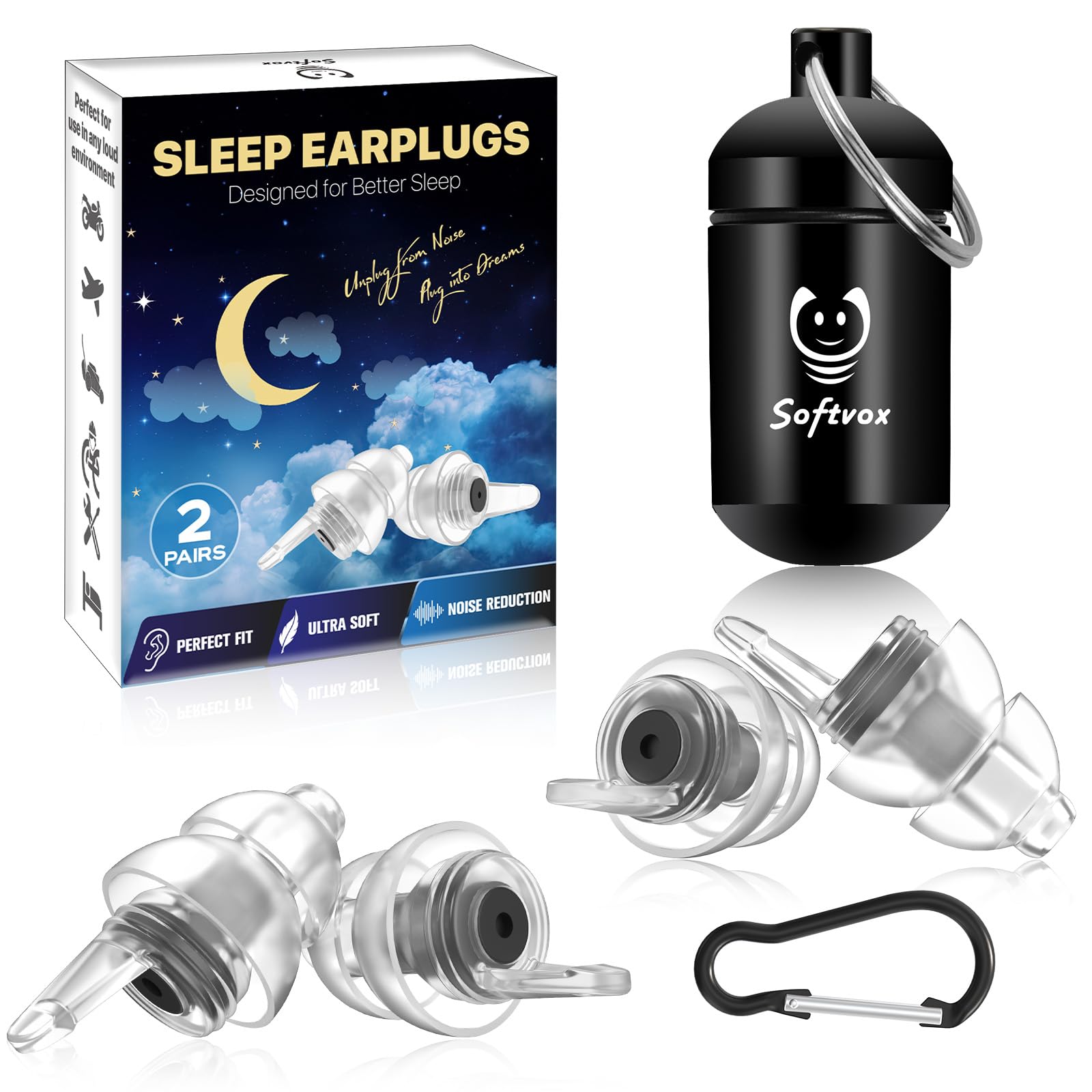 Softvox tapones oídos para dormir, dos pares, reduce ruidos molestos
