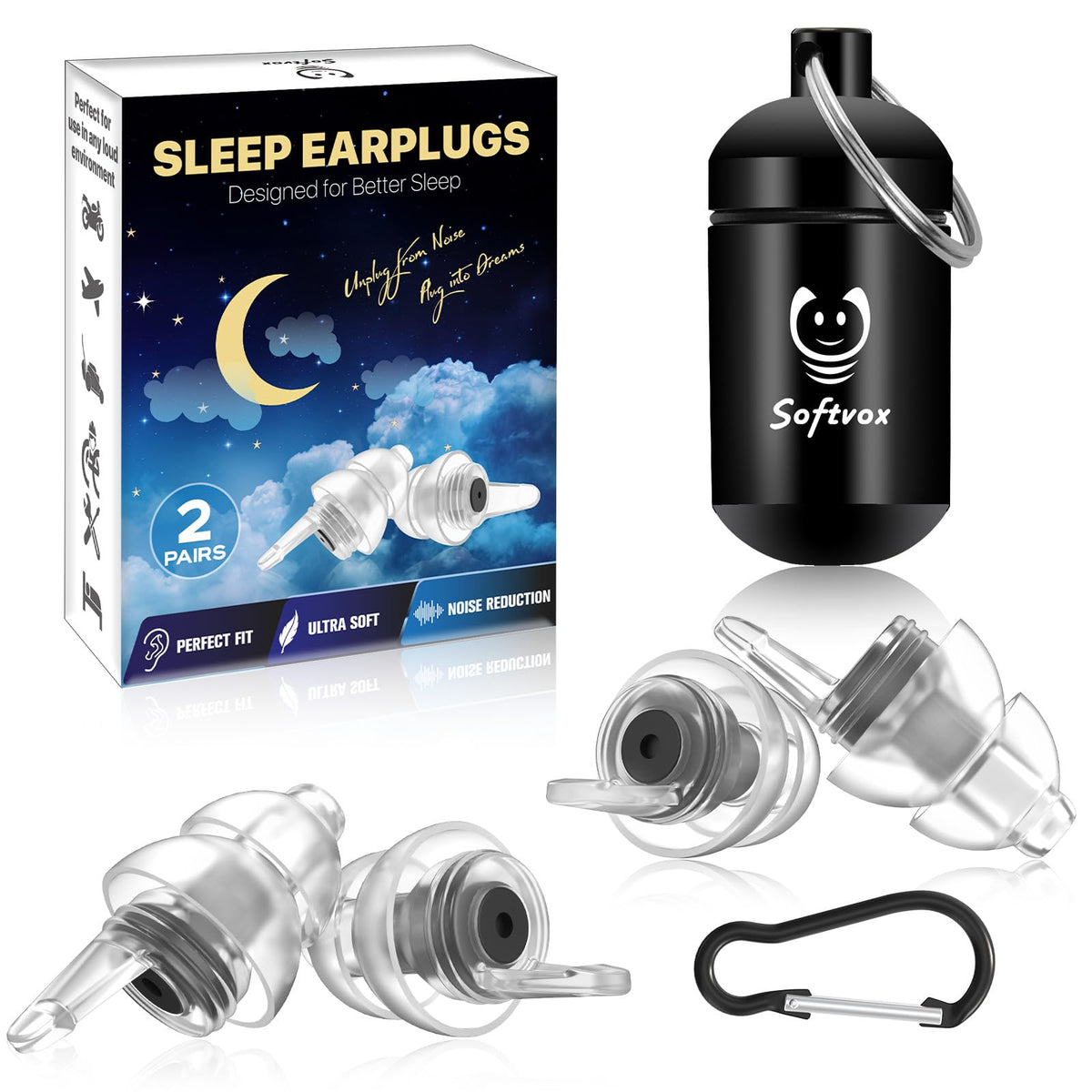 Softvox tapones oídos para dormir, dos pares, reduce ruidos molestos
