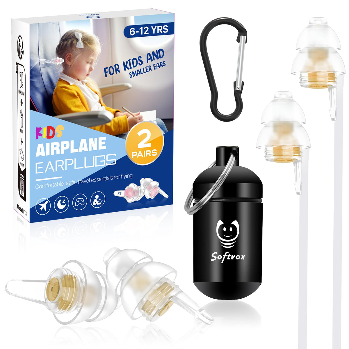 Softvox tapones para oídos infantiles con cordón, alivio suave del ruido en la escuela