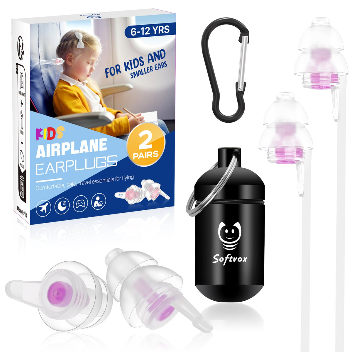 Softvox tapones para oídos infantiles 25dB reducen ruidos y alivian molestias durante viajes