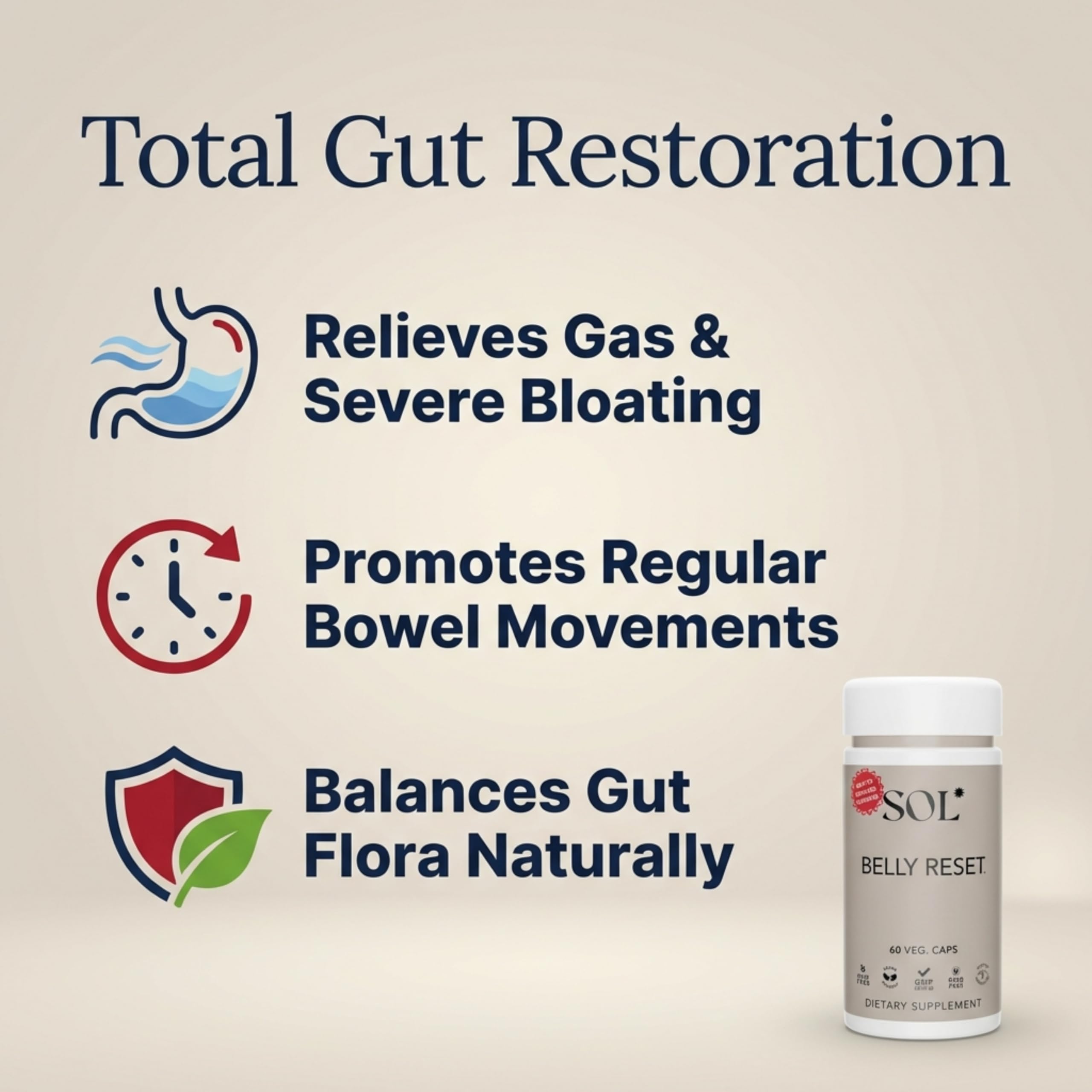 Cápsulas Sol Nutrition Complete Belly Reset listas para mezclar en batidos.