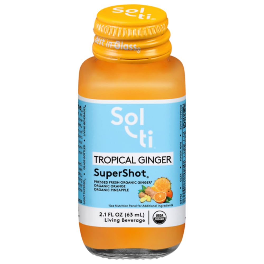 Sol-ti Jengibre Tropical SuperShot: botella de vidrio para energía diaria.
