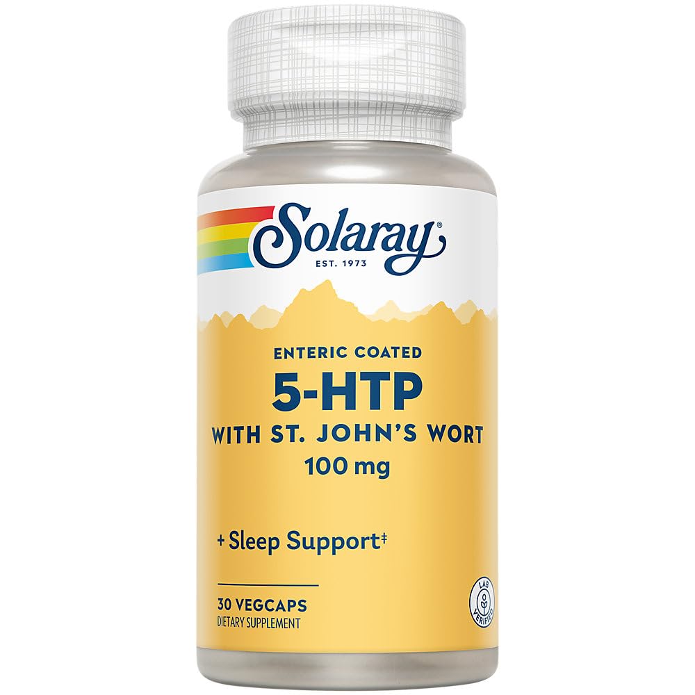 SOLARAY 5-HTP Plus Hierba de San Juan cápsulas entericas para apoyo al bienestar diario.