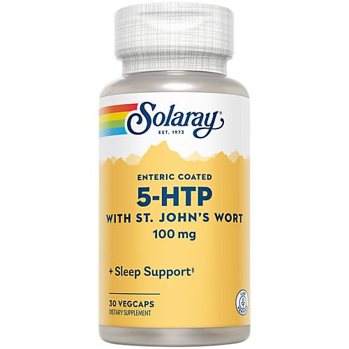 SOLARAY 5-HTP Plus Hierba de San Juan envase para consumo diario y dosis estable.
