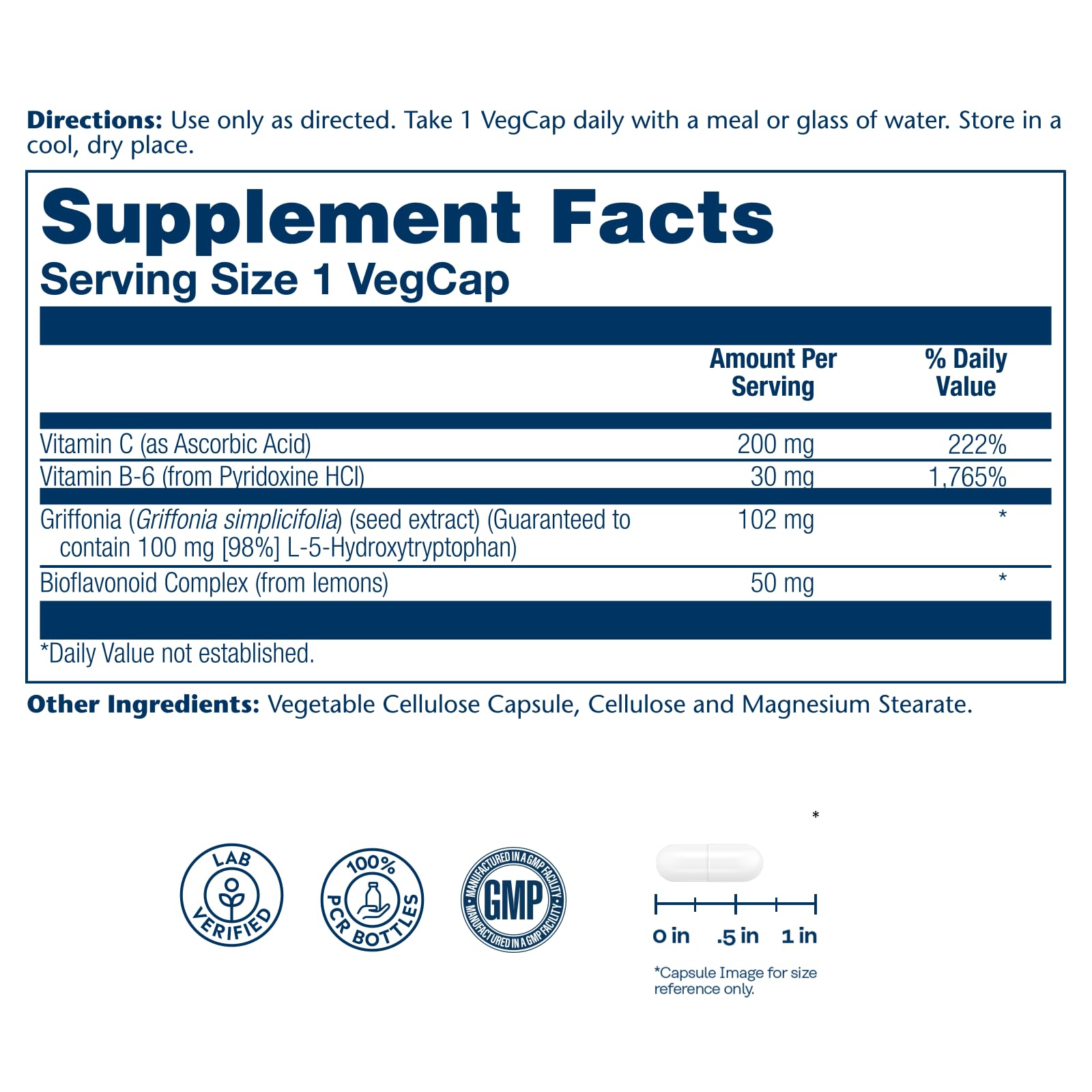 SOLARAY 5HTP etiqueta: información clara de ingredientes y seguridad