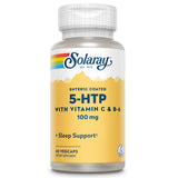 SOLARAY 5-HTP botella frontal mostrando la dosis para apoyo al sueño