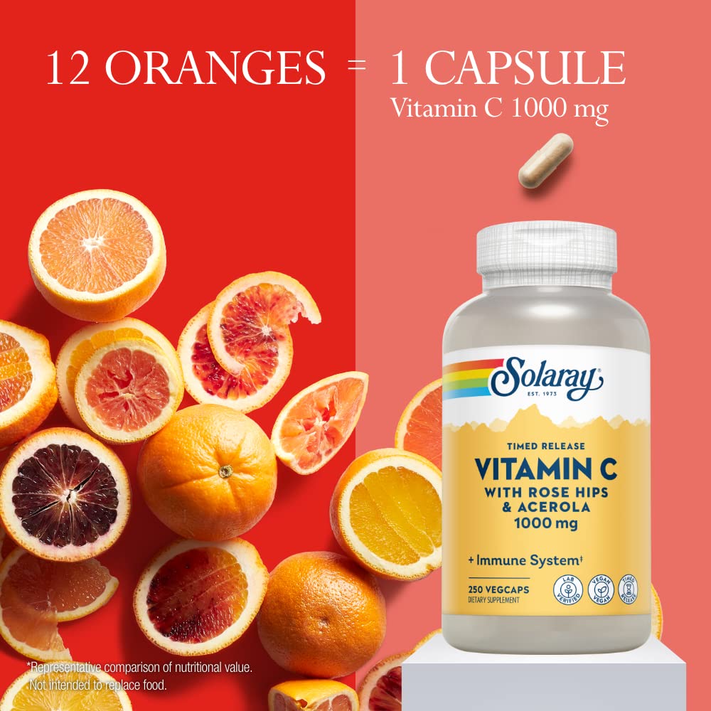 SOLARAY Vitamina C 1000 mg, liberación en dos etapas para aporte constante.