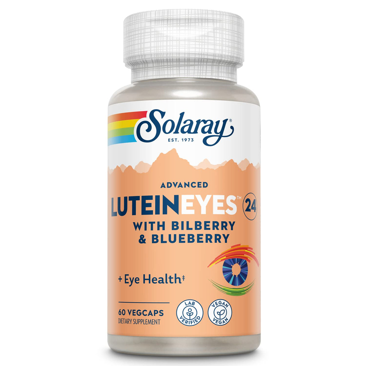 SOLARAY Advanced Lutein Eyes 24 mg, envase ecológico para uso diario.