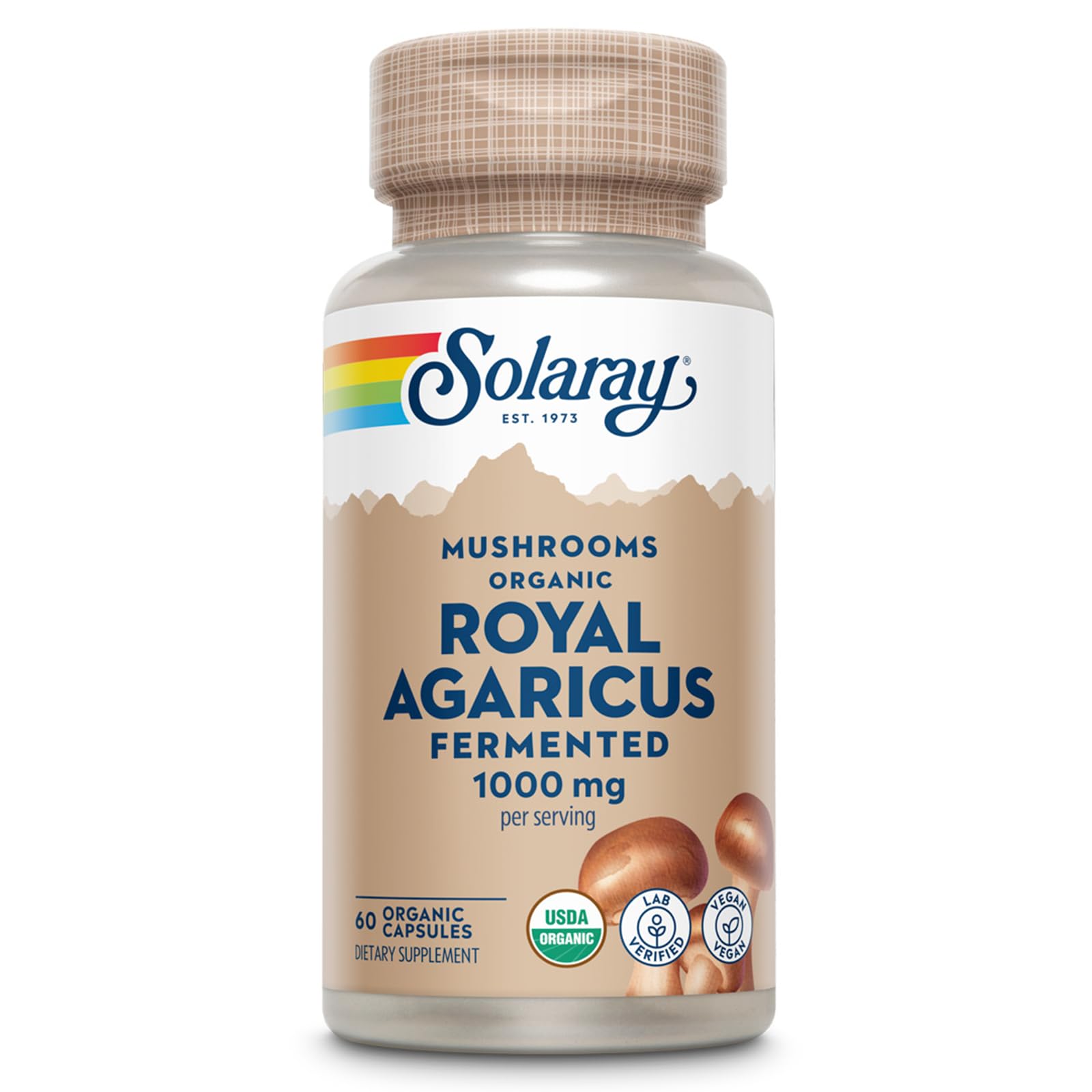 SOLARAY Agaricus Blazei fermentado en cápsulas, frasco para uso diario vegano