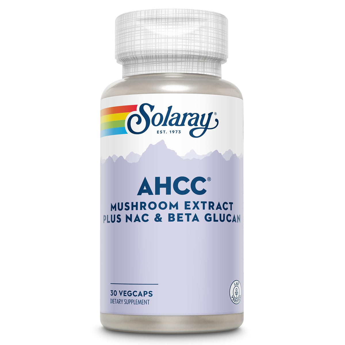 SOLARAY AHCC con NAC y beta glucano en cápsulas para bienestar diario.