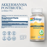 SOLARAY Akkermansia Postbiotic — cápsulas veganas para salud intestinal sin gluten.