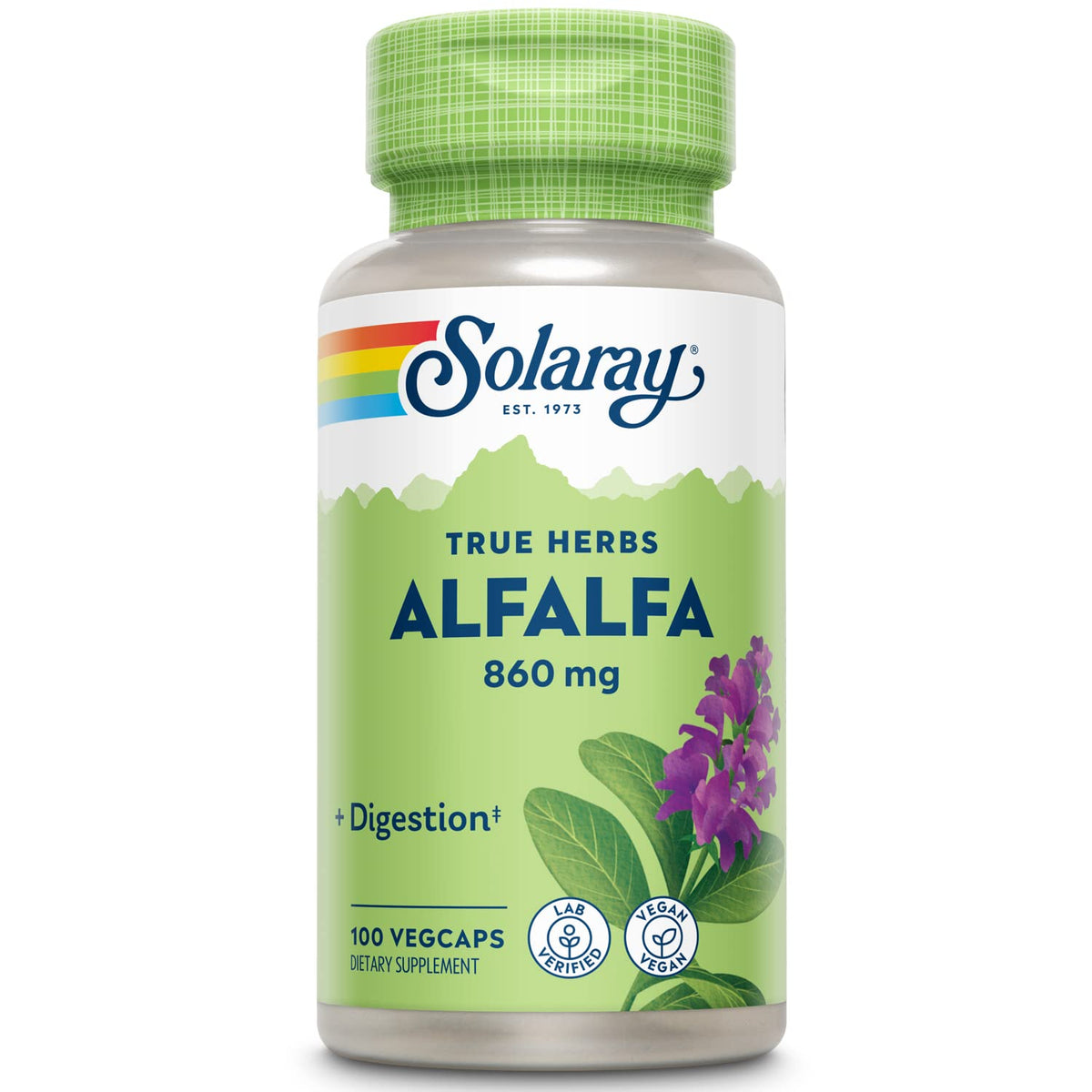 SOLARAY alfalfa cápsulas: hoja de alfalfa y fibra.