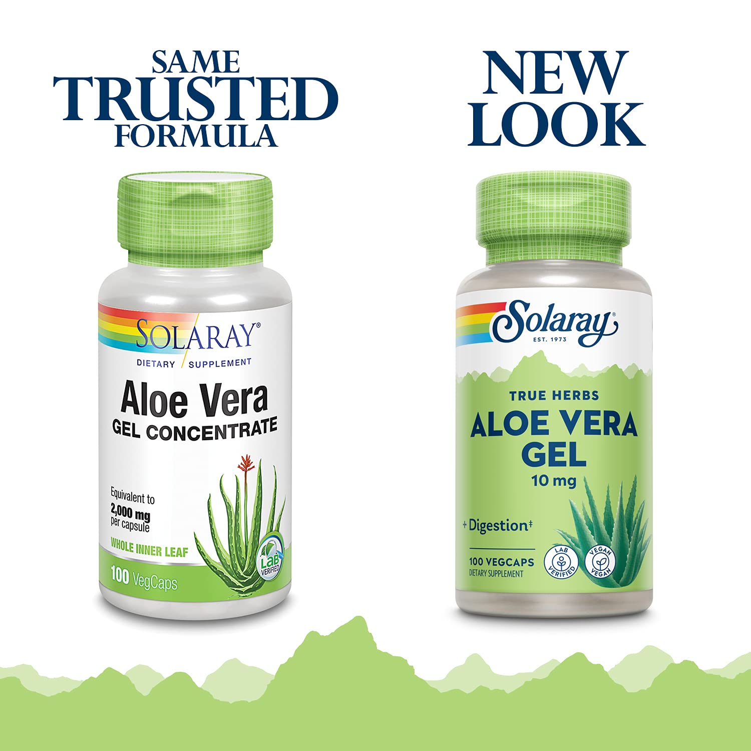 SOLARAY Aloe Vera Gel 2000 mg, cápsulas-visibles, dosis conveniente para uso diario.