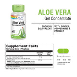 SOLARAY Aloe Vera Gel 2000 mg, etiqueta-clara, lectura fácil de ingredientes y beneficios.