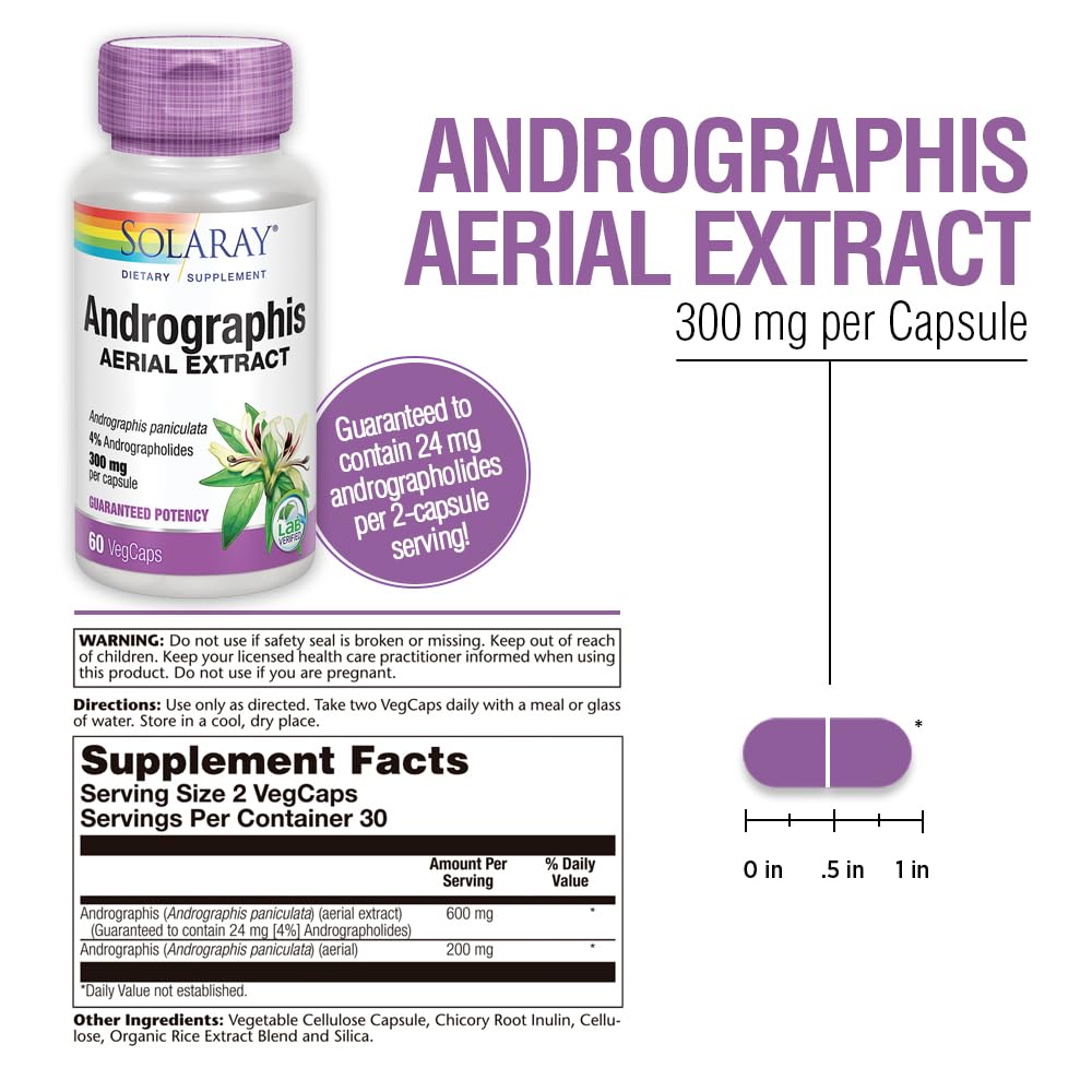Etiqueta detallada de SOLARAY Andrographis con indicaciones.