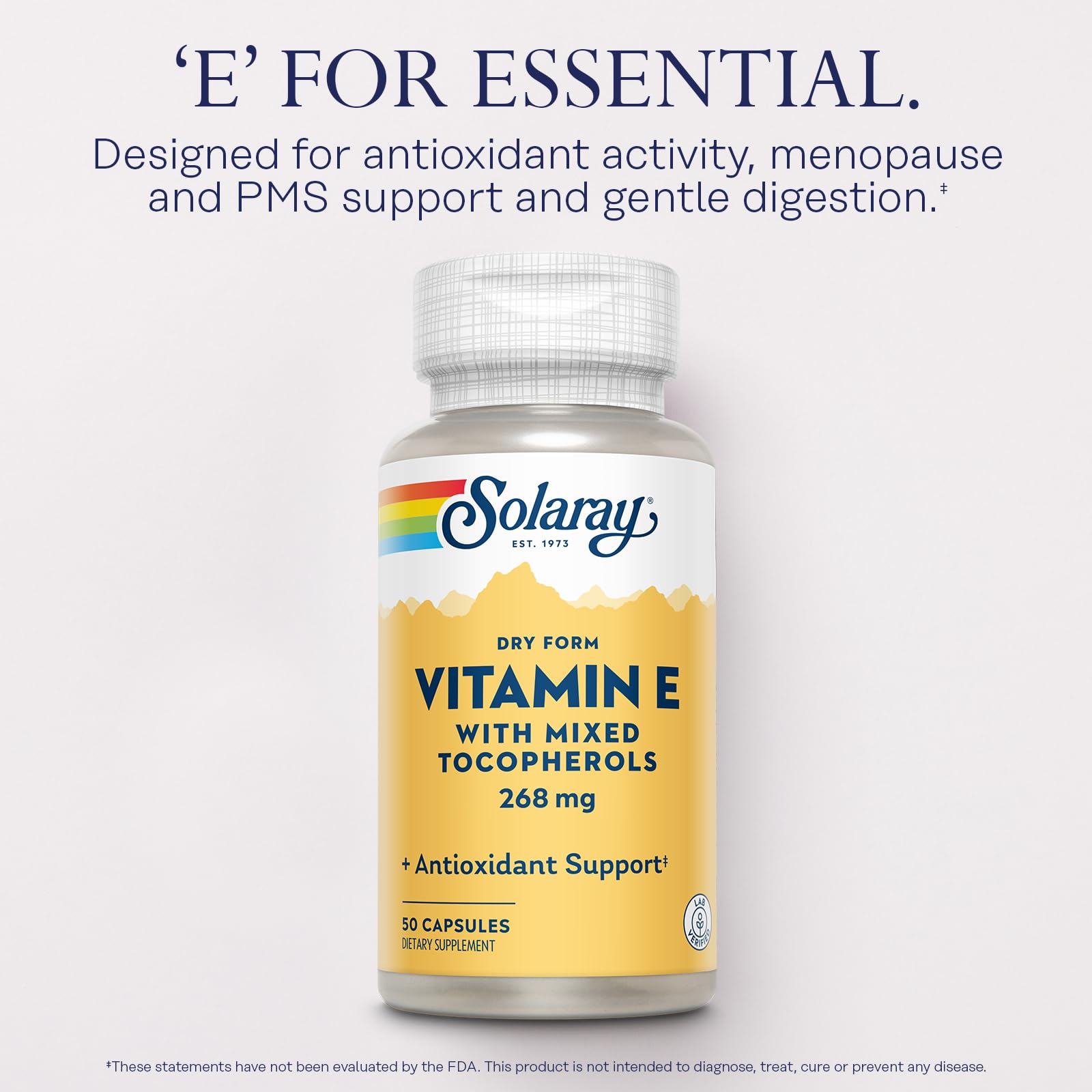 SOLARAY vitamina E como antioxidante y apoyo durante el ciclo menstrual.