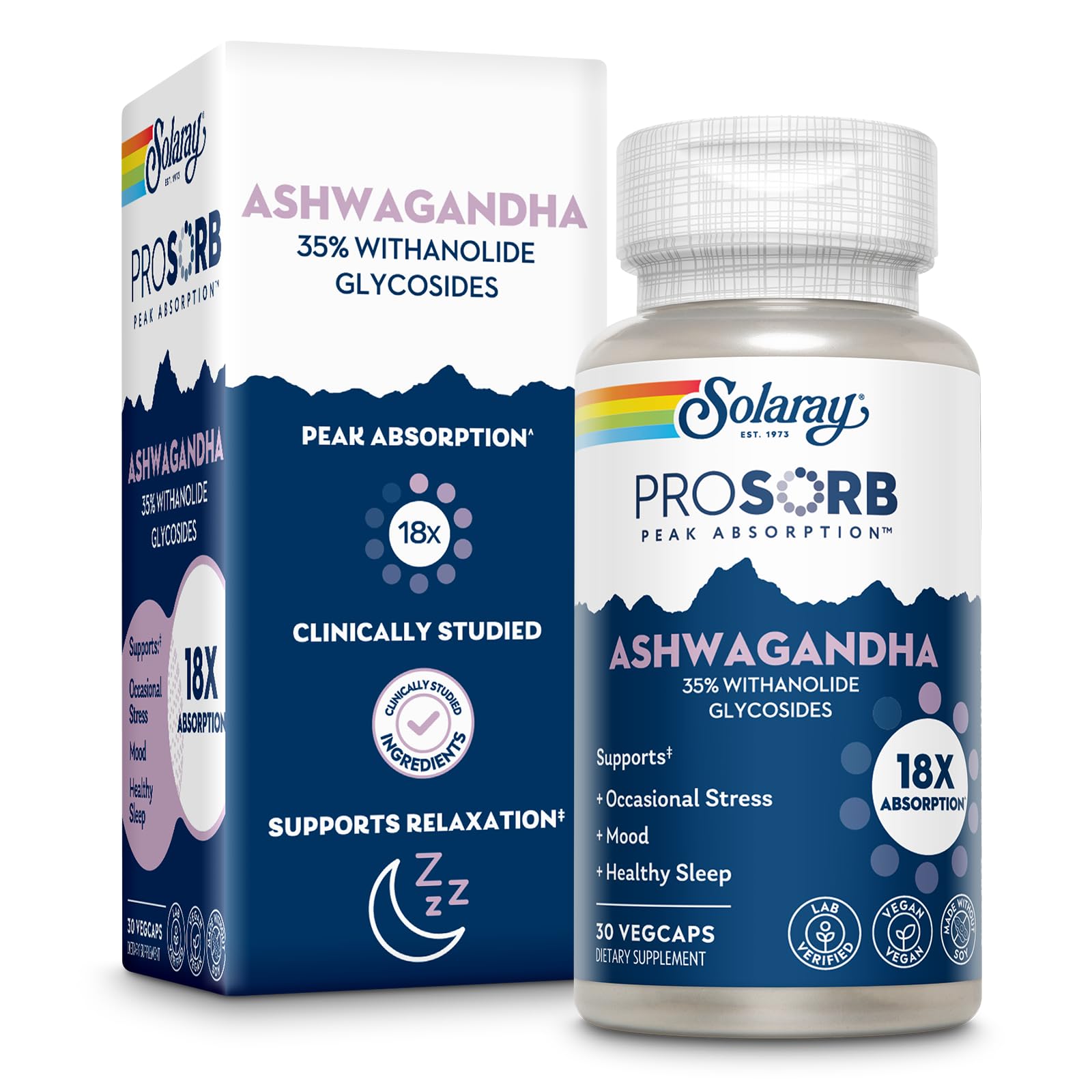 SOLARAY Ashwagandha cápsulas para apoyo a la relajación ocasional.