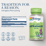 Cápsulas SOLARAY Astrágalo raíz 400mg para consumo diario y conveniencia
