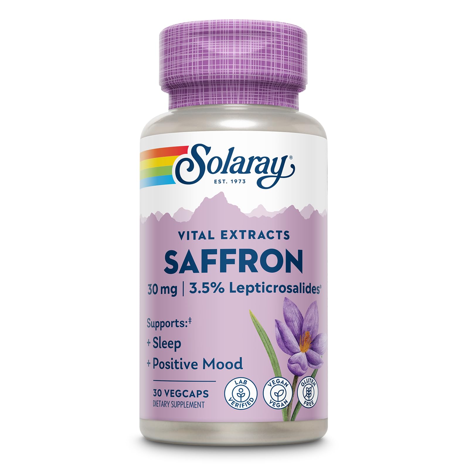 SOLARAY Azafrán Extract: frasco con cápsulas veganas para apoyar el ánimo