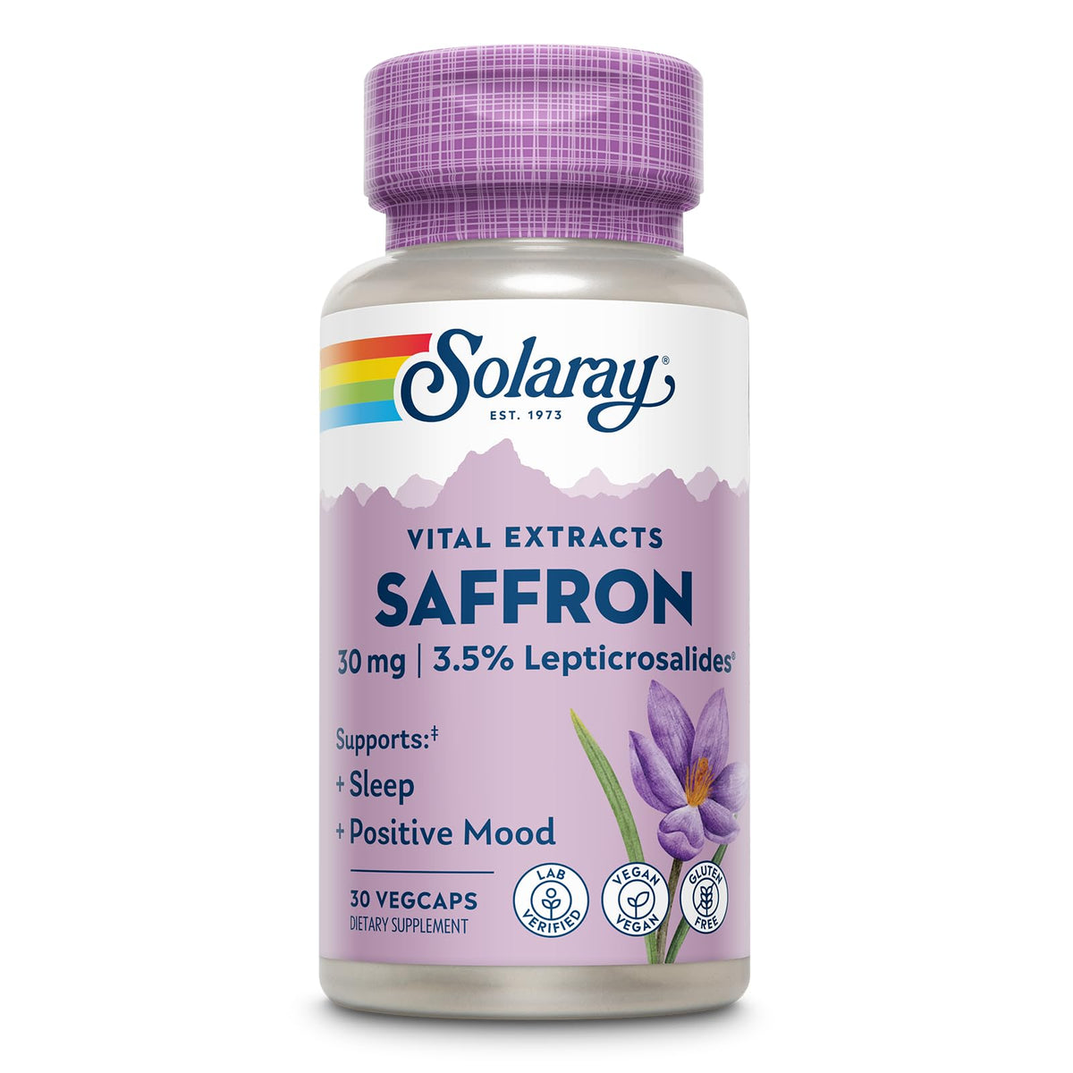 SOLARAY Azafrán Extract: frasco con cápsulas veganas para apoyar el ánimo