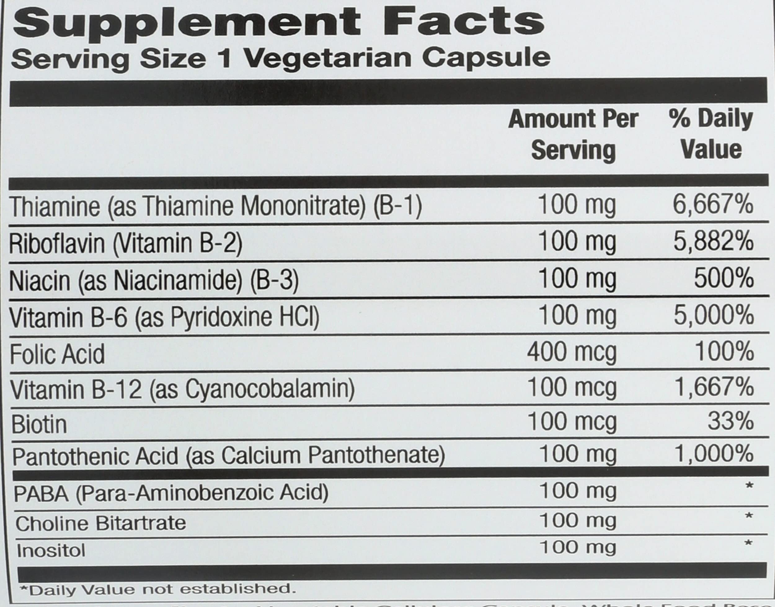 Solaray B-Complex 100 mg, etiqueta clara, facilita revisión de vitaminas.