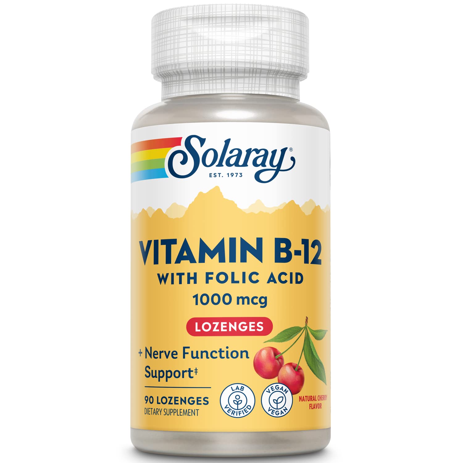 SOLARAY B12 1000mcg con ácido fólico, envase listo para almacenamiento.
