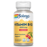 SOLARAY B12 2000 mcg, pastilla masticable de cereza natural para energía suave