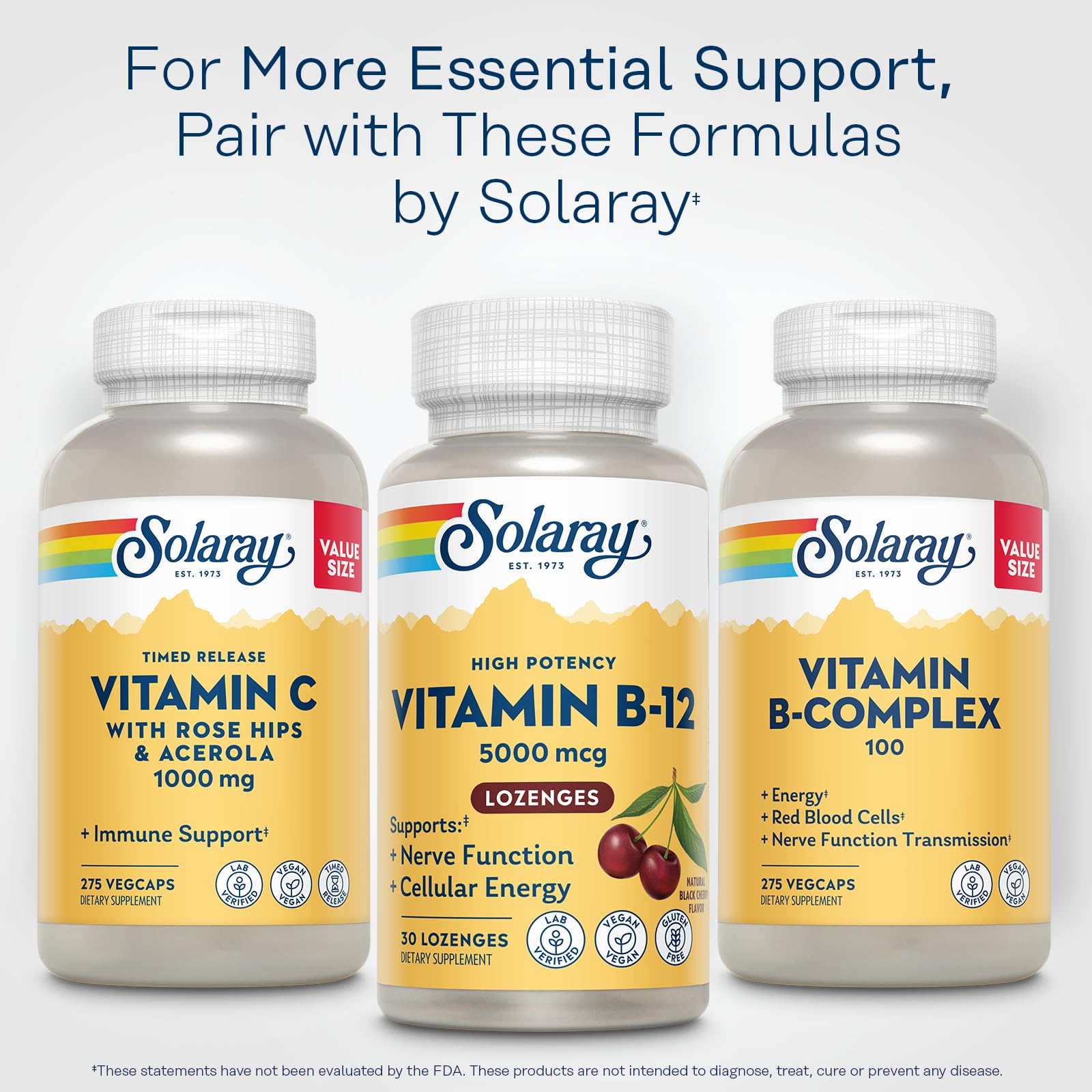SOLARAY B12 dosis diaria para apoyar energía y función nerviosa
