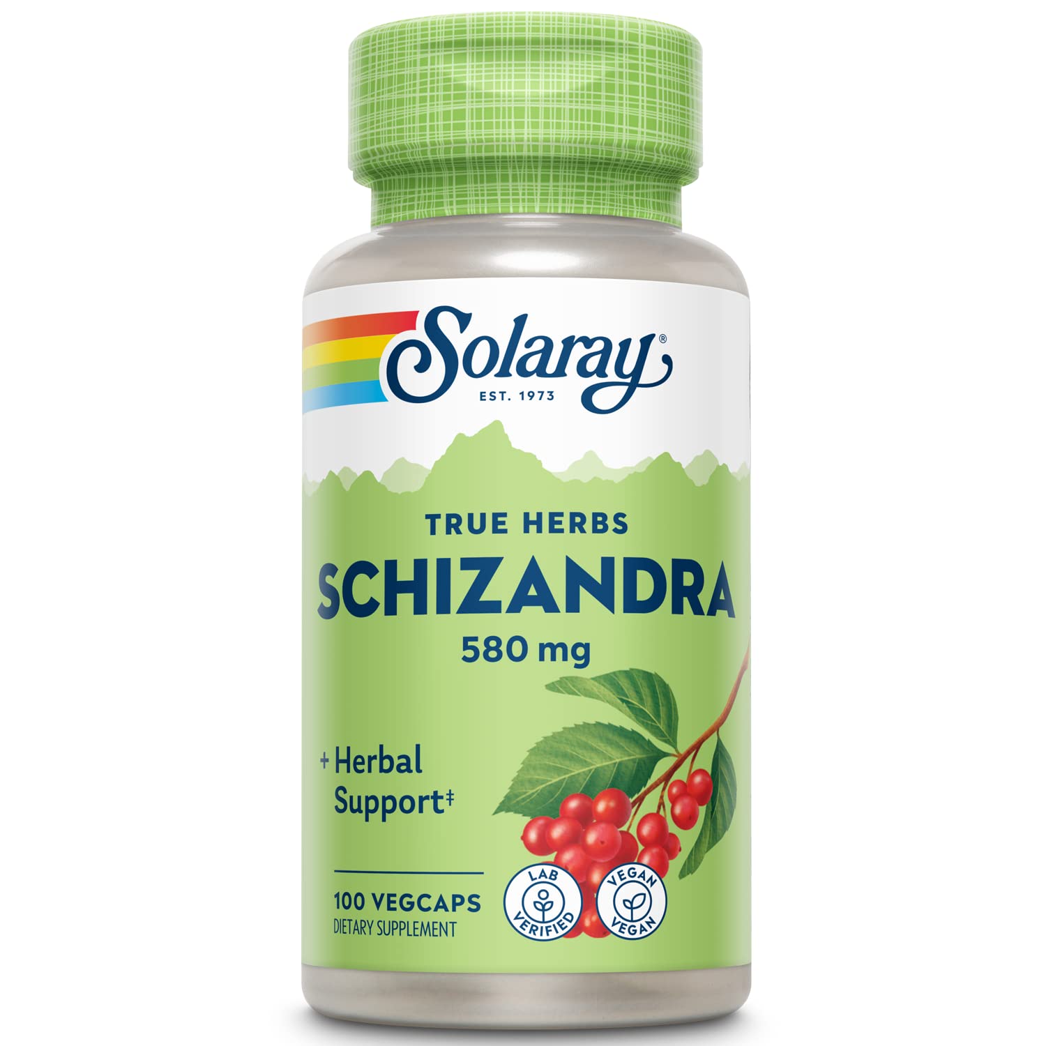 SOLARAY cápsulas veganas de schizandra en envase, uso diario