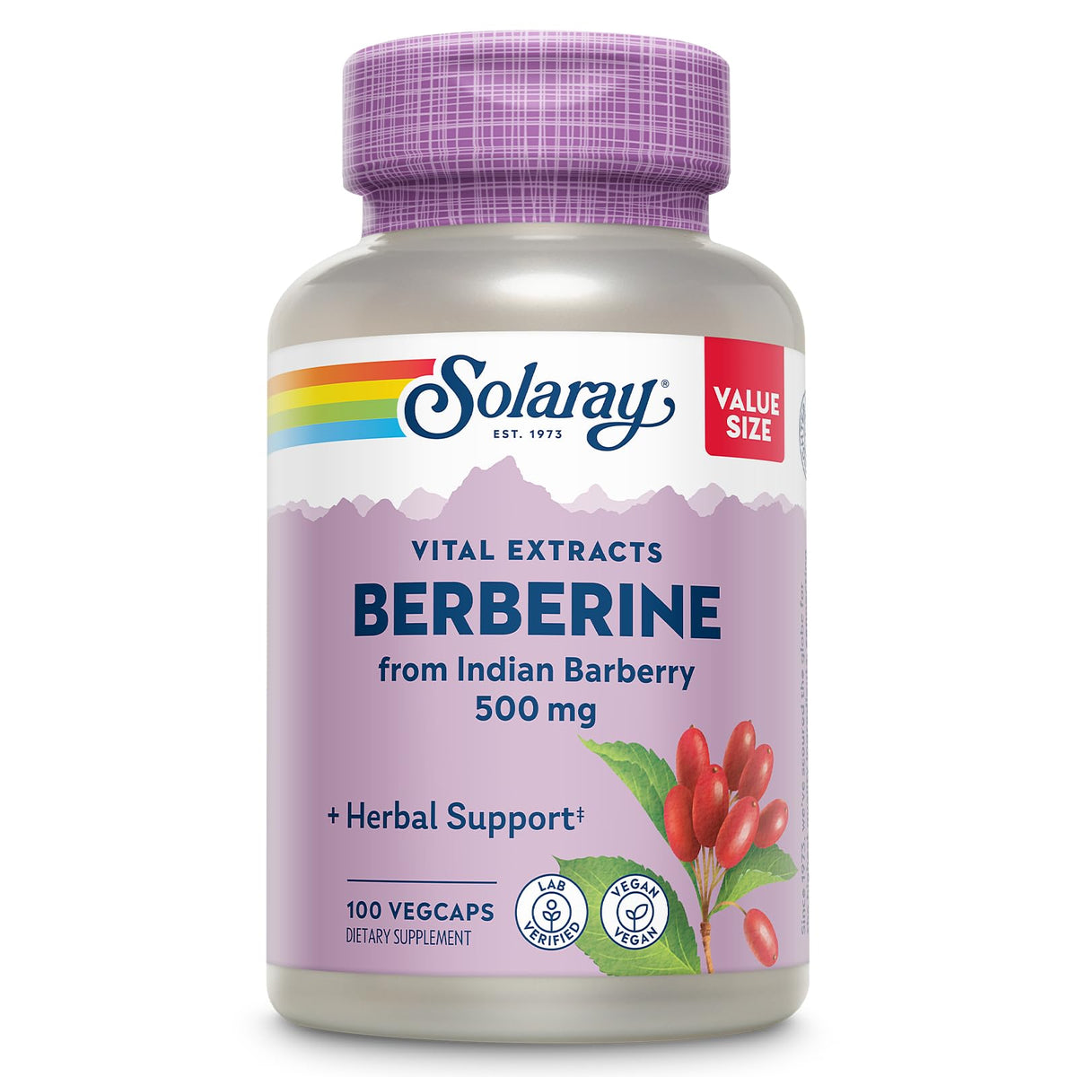 SOLARAY Berberina 500 mg en botella, apoyo para un estilo de vida activo.