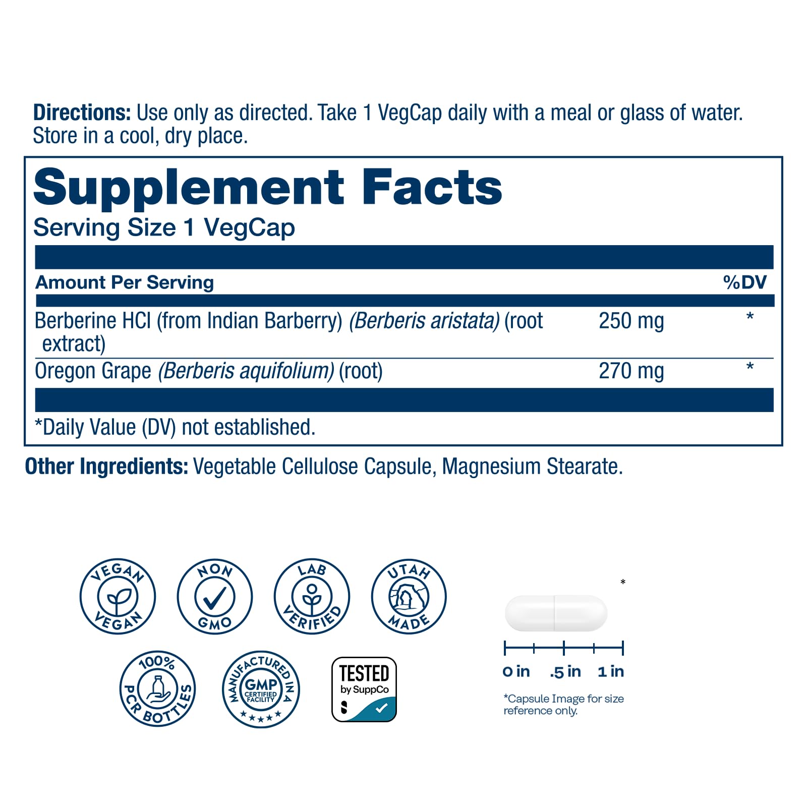 SOLARAY Berberina 250 mg etiqueta: dosis clara y usos potenciales.