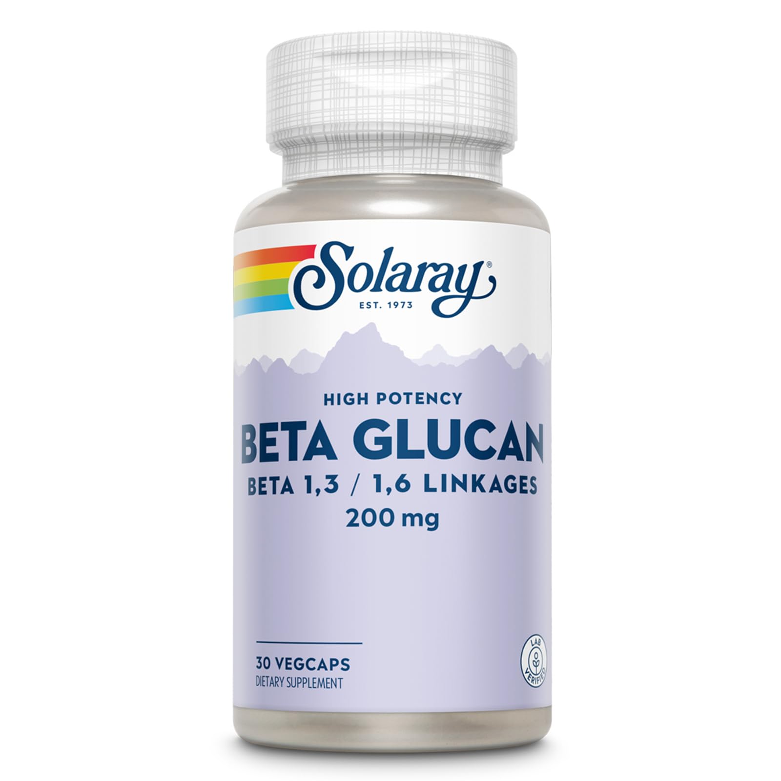 SOLARAY Beta Glucan: botella del suplemento con fibra beta-glucano para apoyo inmune