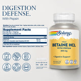 SOLARAY Betaine HCl con Pepsina: enzimas digestivas para comidas abundantes.