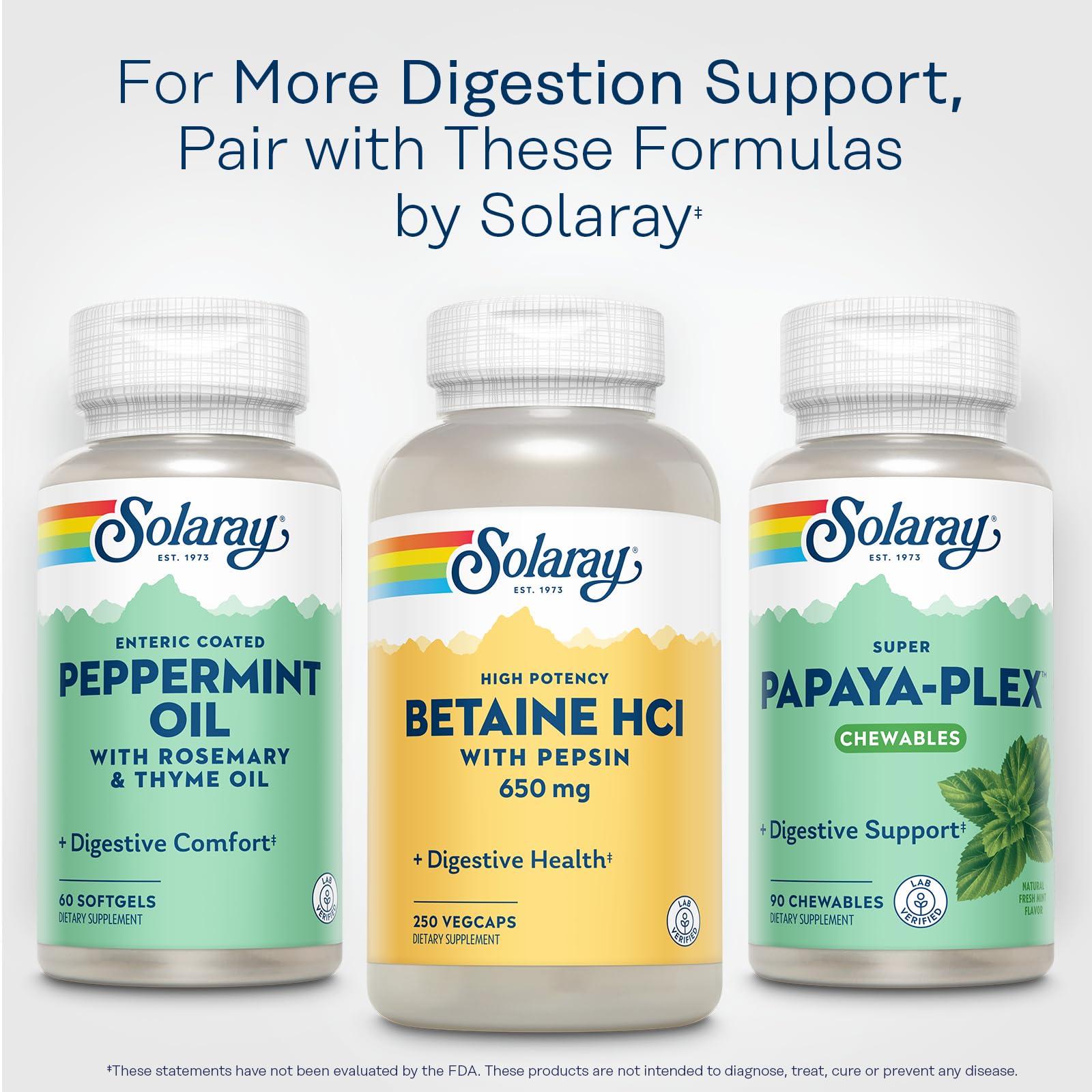 Paquete de 60 días SOLARAY Betaine HCL con Pepsina, respaldo de satisfacción.