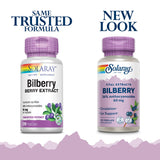 SOLARAY Bilberry Extract botella: potencia garantizada por cápsula.