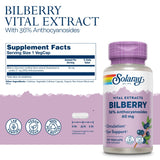 SOLARAY Bilberry Extract etiqueta: diseño que transmite pureza y calidad.