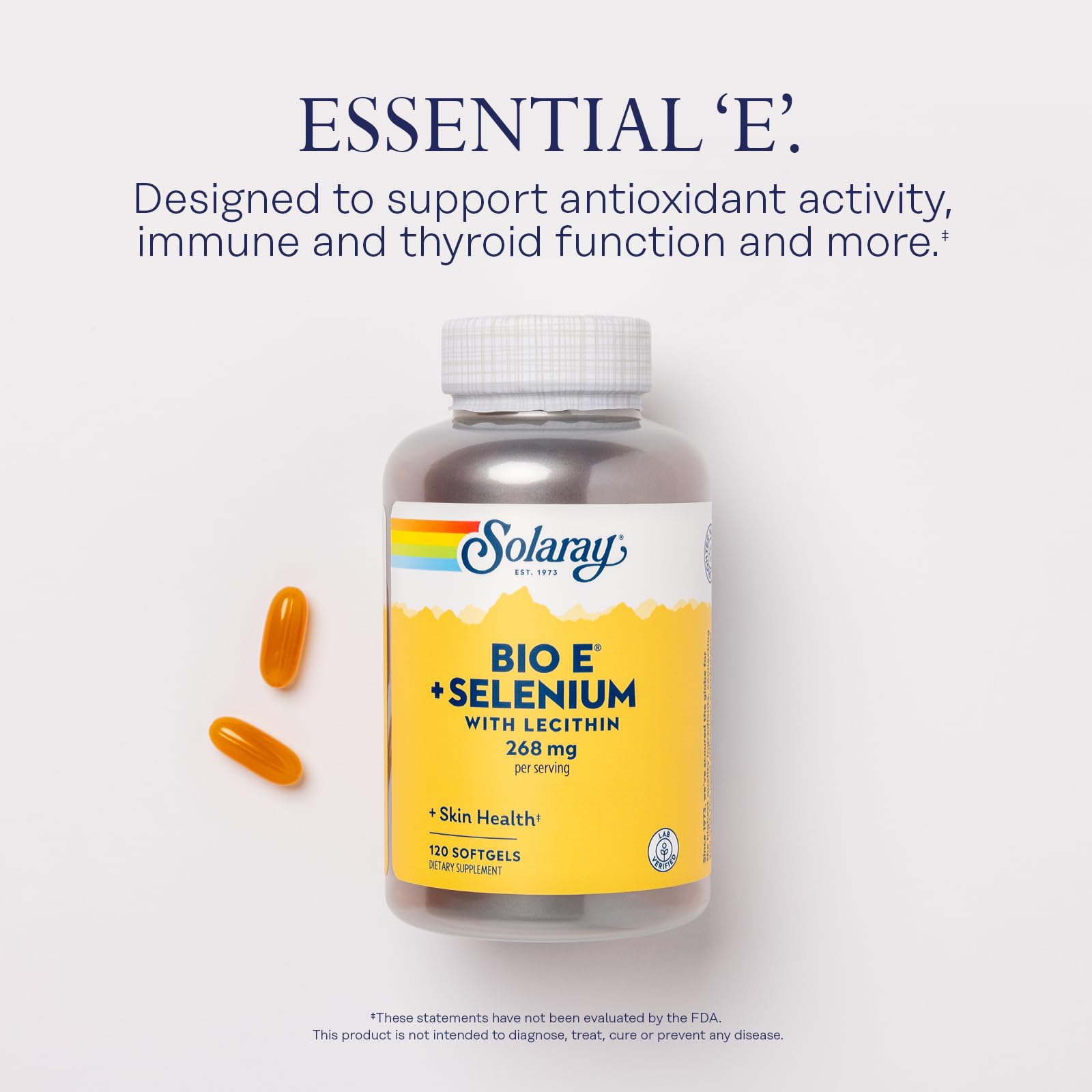 SOLARAY Bio E 400 IU cápsulas, Vitamina E de alta potencia en empaque cómodo.